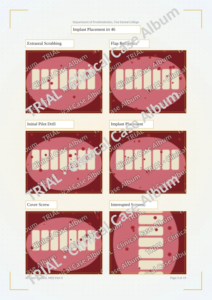 An exported trial page with TRIAL MDS Clinical Case Album written diagonally across the page and every photo